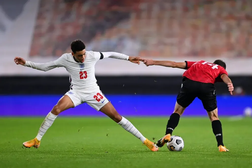 Mitaj marca a Jamal Musiala en un duelo Sub 21 entre Inglaterra y Albania. (Laurence Griffiths/Getty Images)