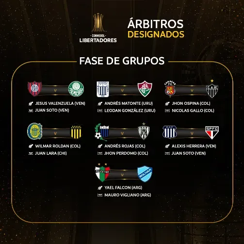 Colo Colo, Cobresal, Palestino y Huachipato ya tienen árbitros para la fecha 1 de la fase de grupos de la Copa Libertadores 2024. | Foto: Conmebol.
