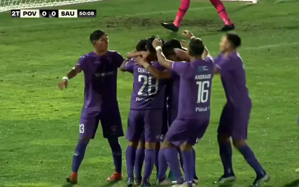 El SAU celebra el gol de David Núñez. (Captura LaLiga2D).