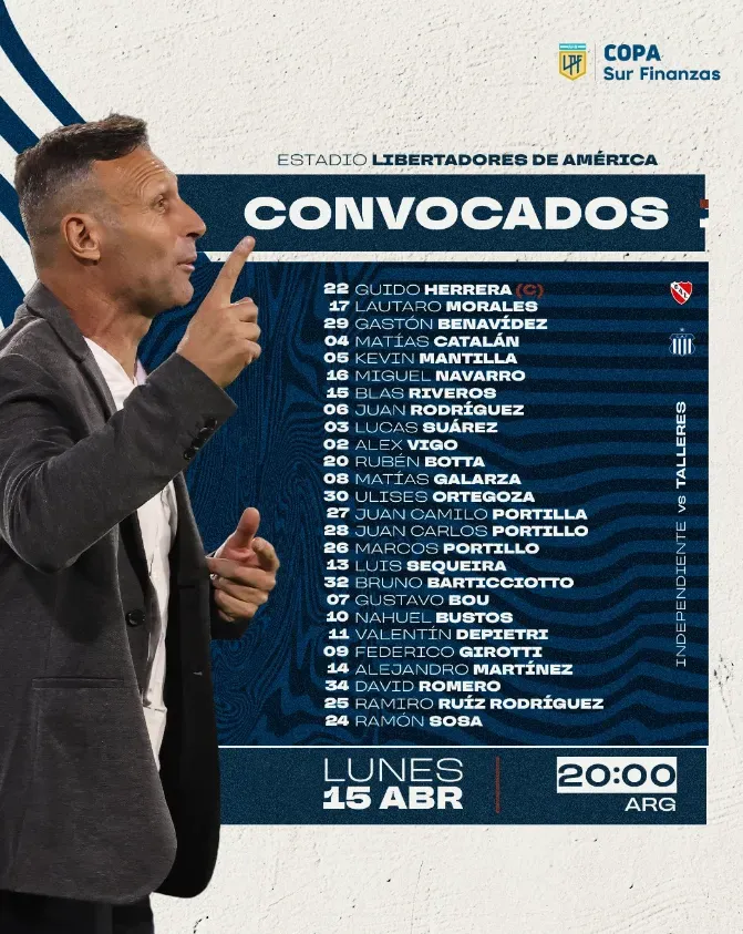 Los citados de Talleres ante Independiente. (Captura Talleres de Córdoba).