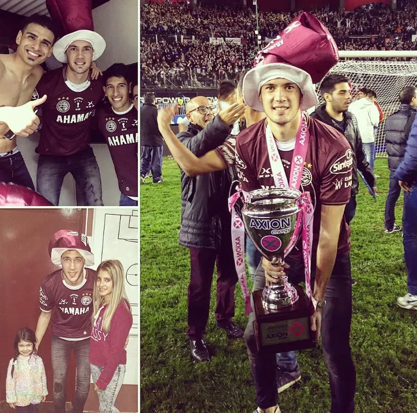 Nicolás Avellaneda festeja el título de Lanús en la primera división de Argentina. Fue ante el San Lorenzo de Pablo Guede. (Captura Instagram).