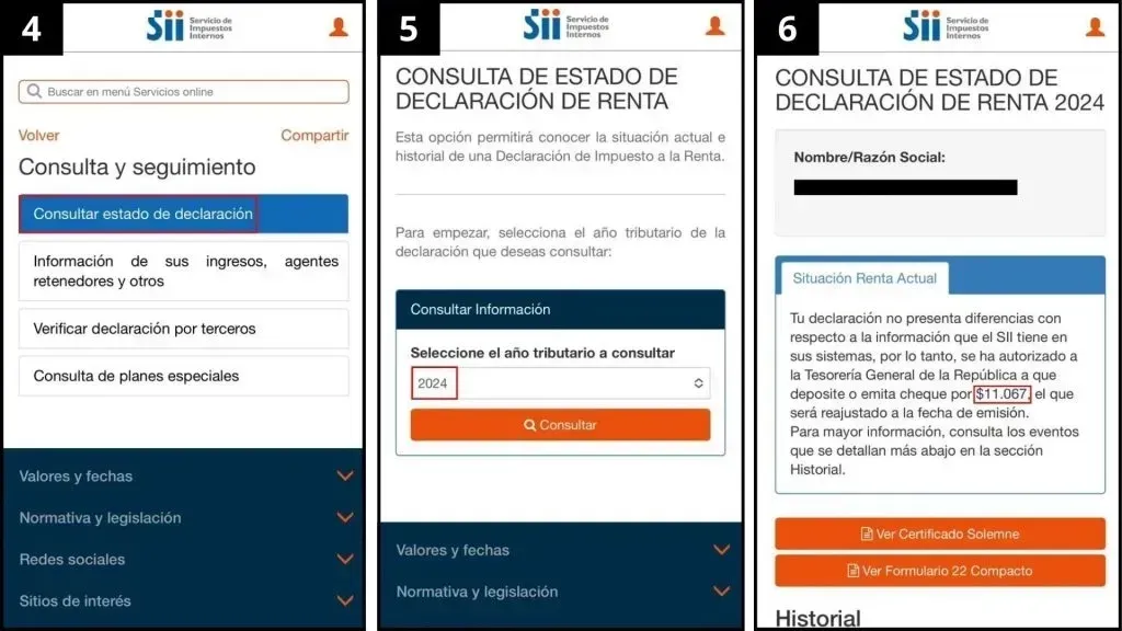 Paso a paso de la consulta de devolución de impuestos en la web del SII