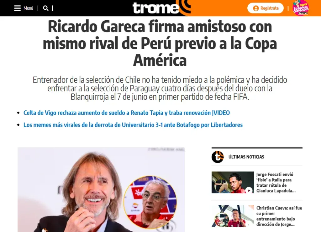 La publicación sobre la nueva “polémica” de Gareca en Perú (Trome)