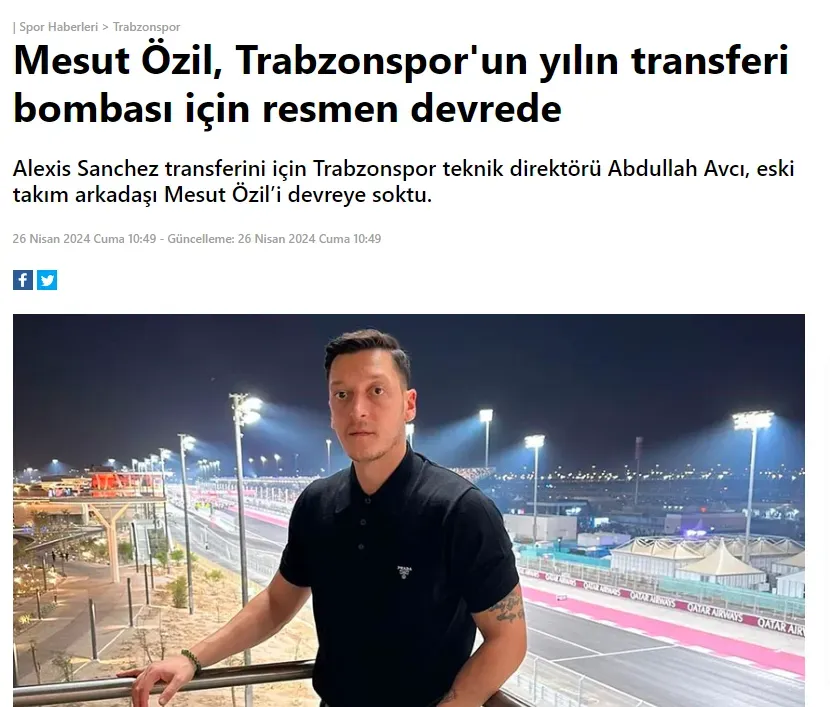 La publicación que menciona a Mesut Özil y el contacto con Alexis (Fotospor)