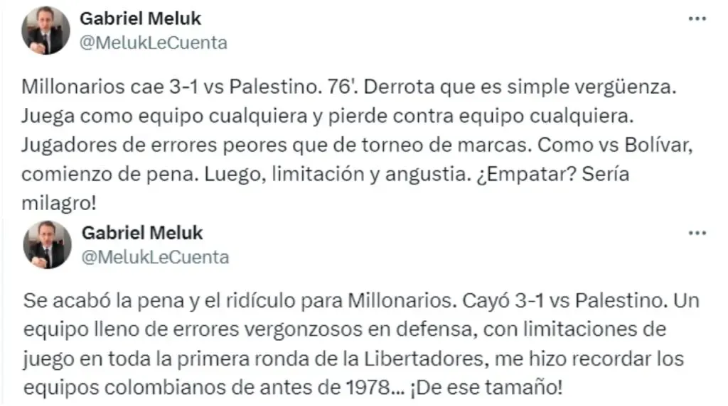 El descargo del periodista colombiano contra Palestino (X: @MelukLeCuenta)