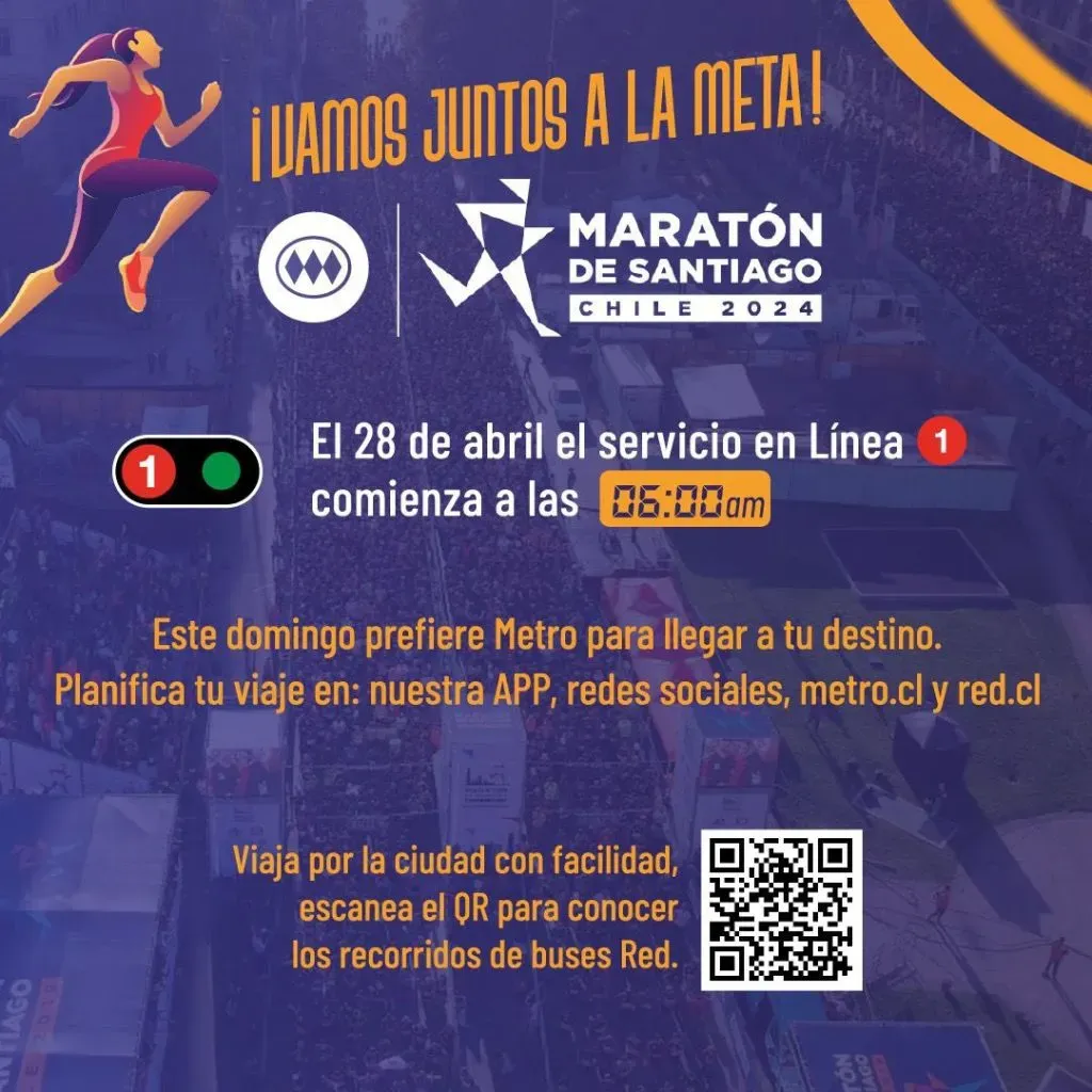 El anuncio para la línea 1 este domingo. Foto: Metro de Santiago