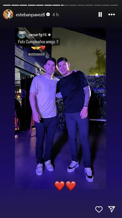 César Fuentes y Esteban Pavez juntos en el cumpleaños del capitán de Colo Colo. (Foto: Instagram).