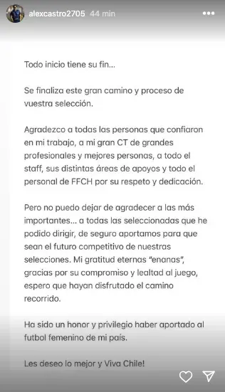 La emotiva despedida de Alex Castro