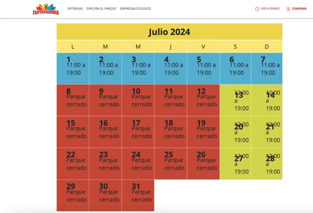 Calendario julio