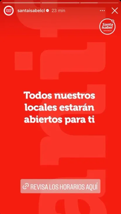 Historia de Santa Isabel en su cuenta de Instagram