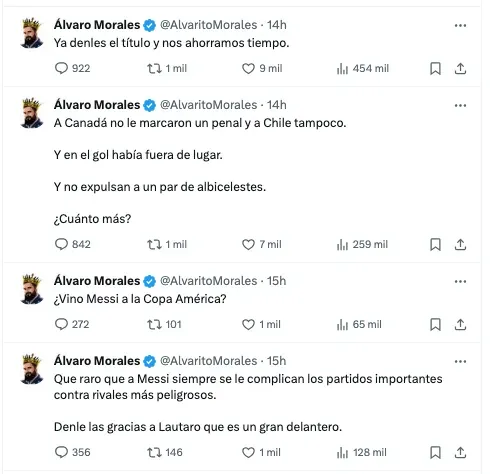 Álvaro Morales se lanzó con todo contra Argentina y la Copa AMérica