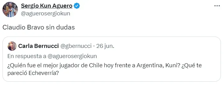 Sergio Agüero en X: Bravo el mejor sin dudas.