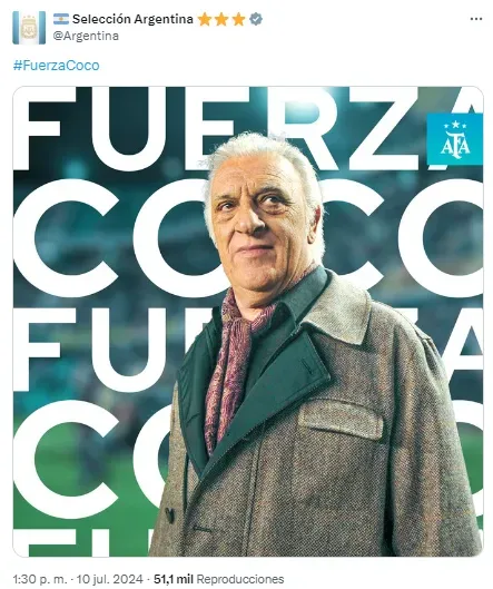 Los mensajes de apoyo para Alfio Basile. | Foto: Captura.