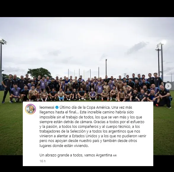 El mensaje de Lionel Messi en su Instagram. | Foto: Captura.