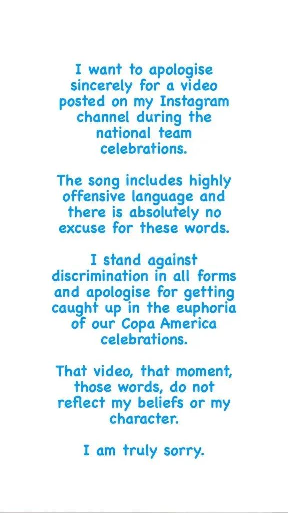 La explicación de Enzo Fernández por sus cantos racistas (Instagram)