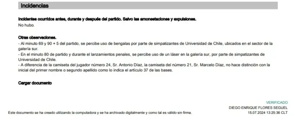 El informe del árbitro del partido de la U ante Everton.