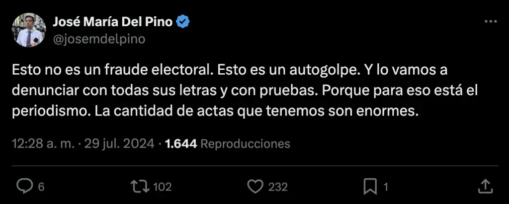 "Una noche muy difícil para la oposición": periodista José María del Pino explica cómo se robaron las elecciones en Venezuela 1 RDG 20240729 RDG 476768 Captura de pantalla 2024 07 29 a las 00.30.59