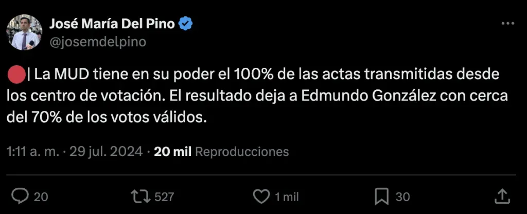 "Una noche muy difícil para la oposición": periodista José María del Pino explica cómo se robaron las elecciones en Venezuela 2 RDG 20240729 RDG 476768 Captura de pantalla 2024 07 29 a las 01.30.20