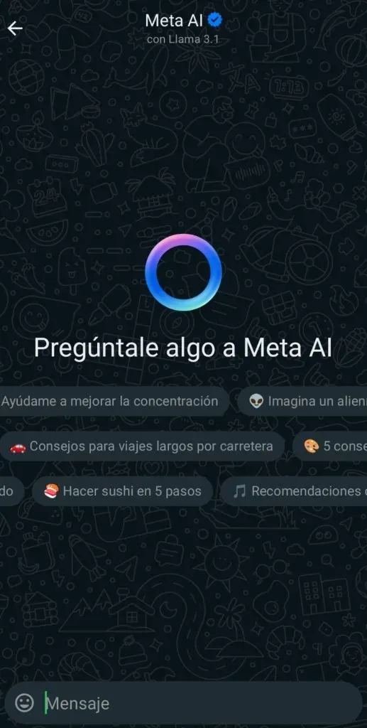 Así luce el inicio de conversación con IA. Foto: WhatsApp.