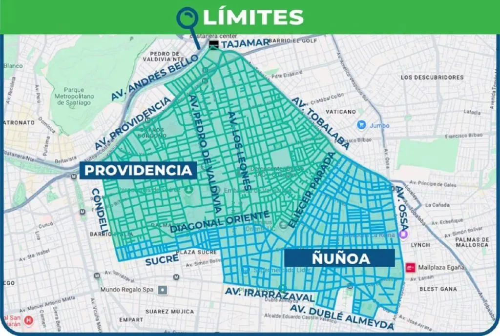 Perímetro del corte de agua de Aguas Andinas en Providencia y Ñuñoa