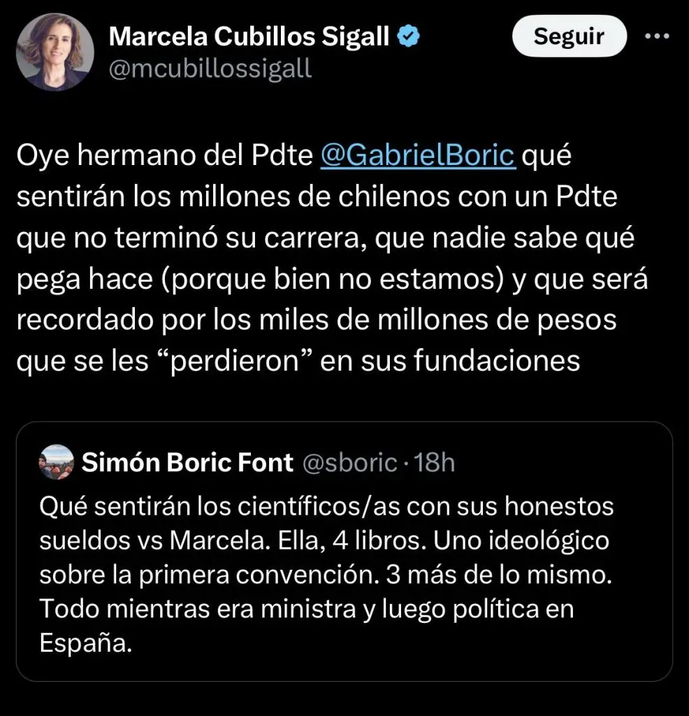 Respuesta de Marcela Cubillos a Simón Boric