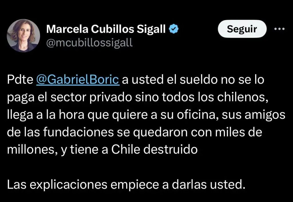 Respuesta de Marcela Cubillos al Presidente Gabriel Boric