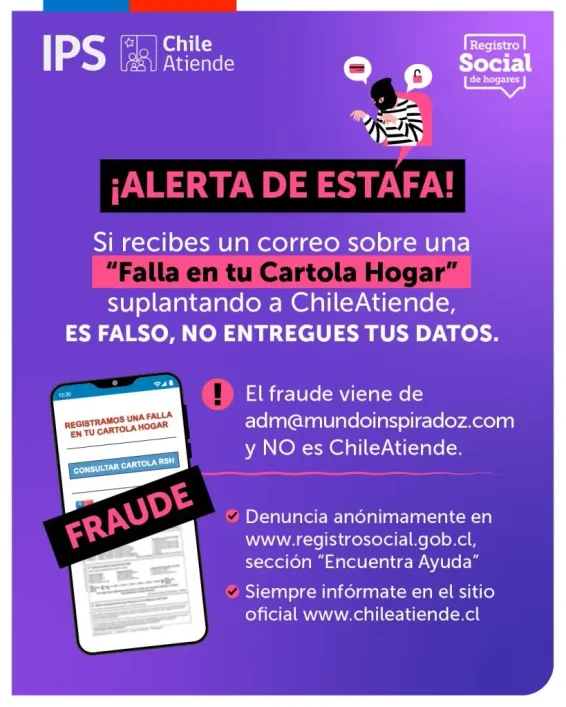 ChileAtiende advierte sobre correo falso que usa la Cartola Hogar como gancho