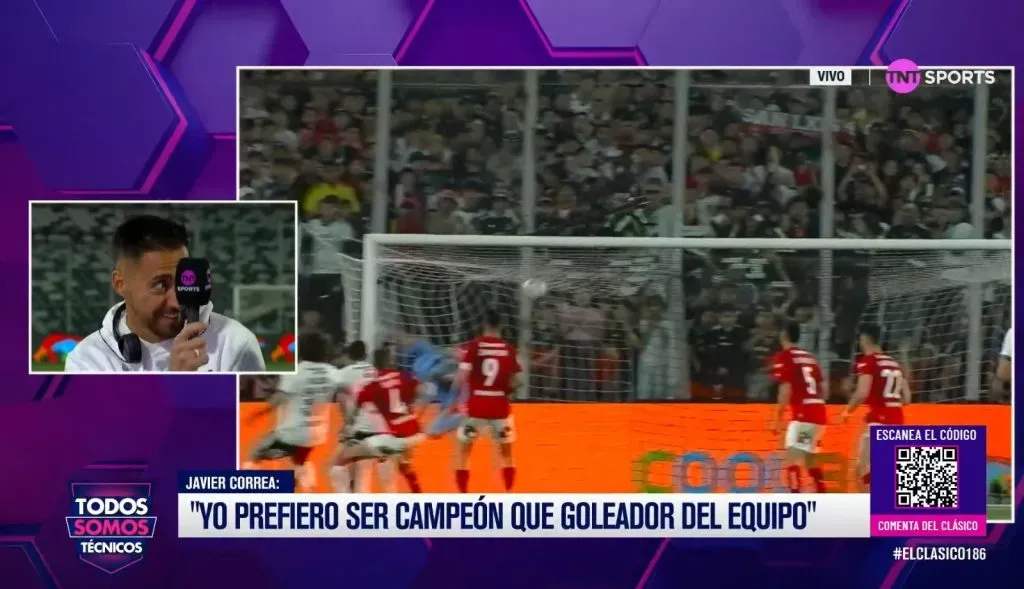 El gesto de Javier Correa al Tobi Vega. (Captura TNT Sports).