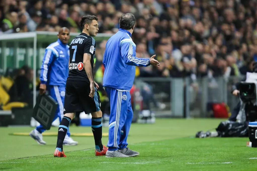 Lucas Ocampos y Bielsa en el Marsella. (Foto: Imago).