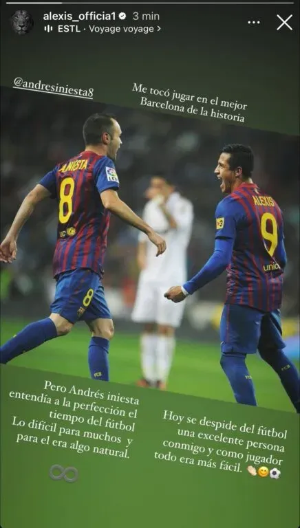 El posteo de Alexis Sánchez dedicado a Andrés Iniesta. | Foto: Captura.