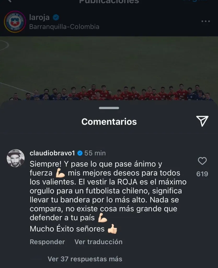 Bravo comentó un postero de la selección chilena a horas del duelo ante Colombia. | Foto: Captura.