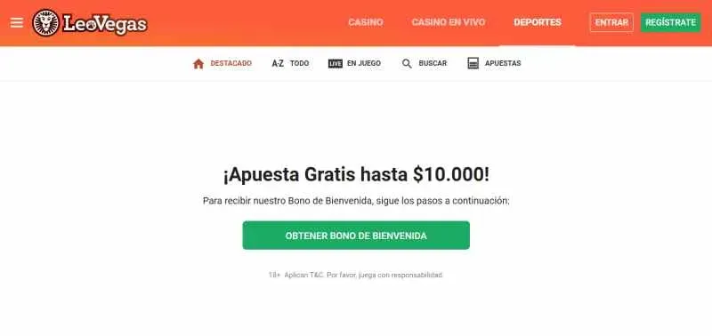 Bono de bienvenida luego del LeoVegas registro.