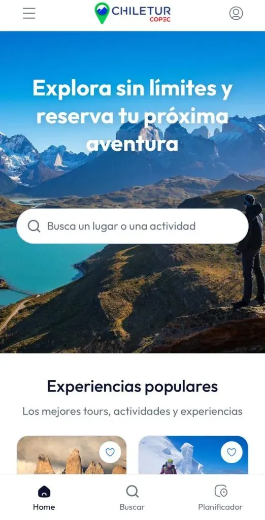 Captura de la página inicial de Chiletur Copec