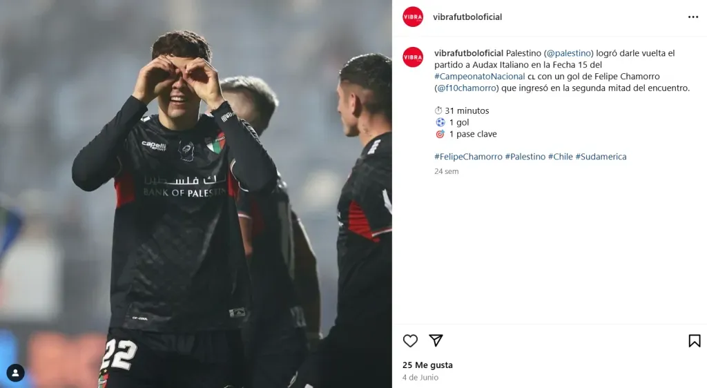 Felipe Chamorro festejado por Vibra Fútbol en un clásico de colonias. (Captura).