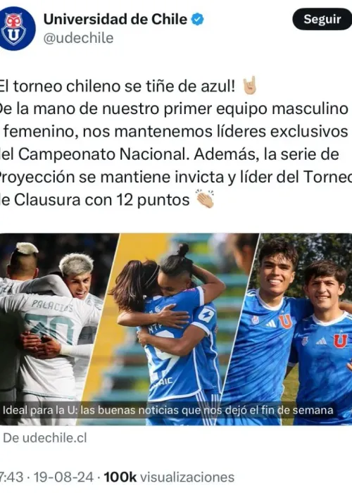 El posteo que Universidad de Chile se vio obligada a borrar. | Foto: Captura.