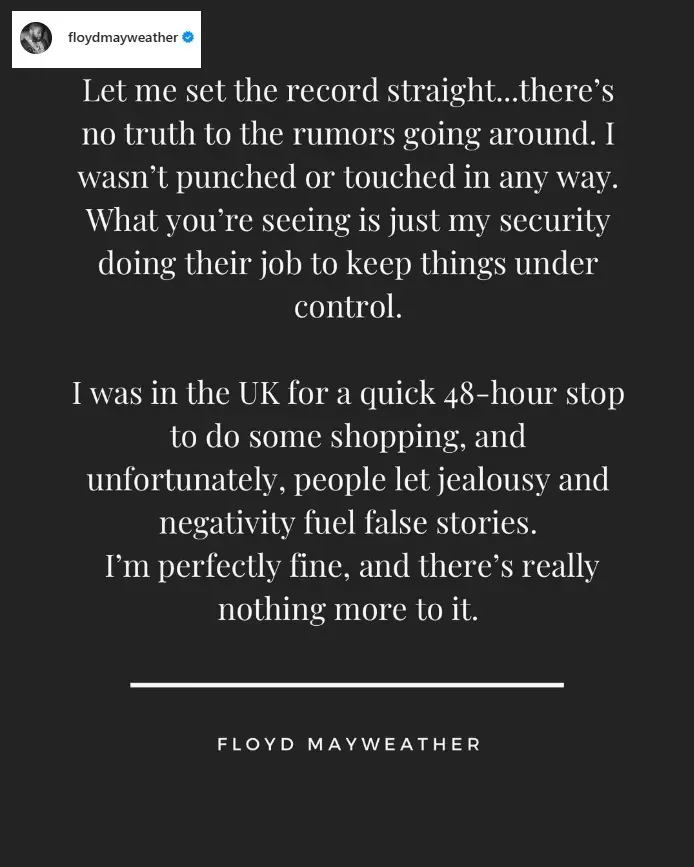 Publicación de Floyd Mayweather en Instagram