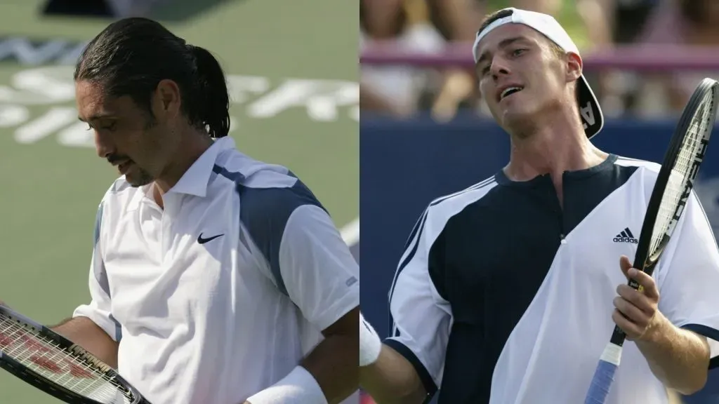 Marcelo Ríos y Marat Safin en la tercera ronda del Masters de Tenis de Toronto el 1 de agosto de 2002 (Getty Images).