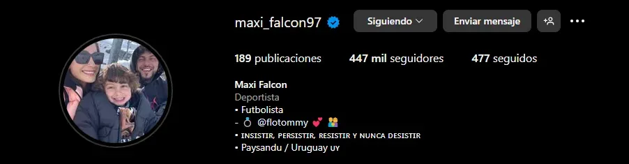 Maximiliano Falcón borró a Colo Colo de su descripción en Instagram.