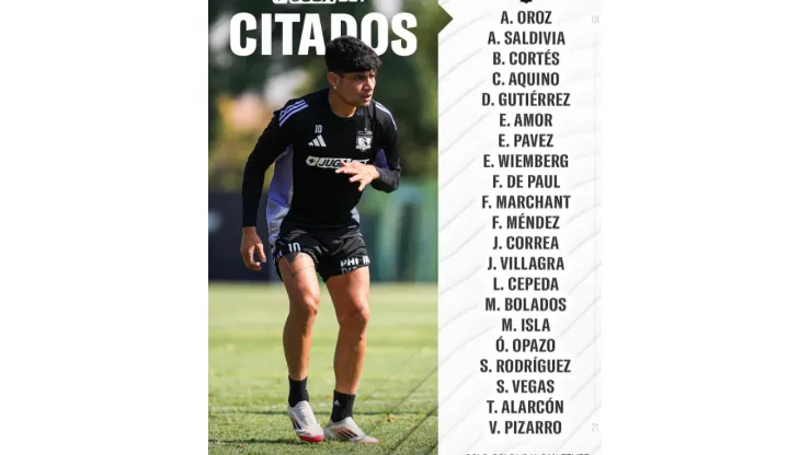 Los convocados por Almirón. (Foto: Colo Colo).