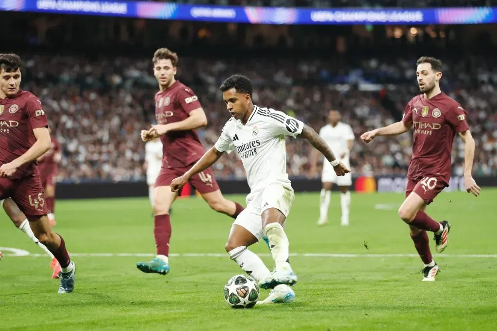 Rodrygo Goes en acción frente al Manchester City en el Bernabéu. (Foto: Imago).