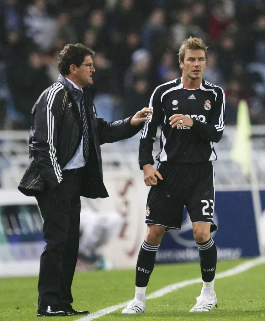 Fabio Capello en Real Madrid con David Beckham en 2007. Imagen: Getty.