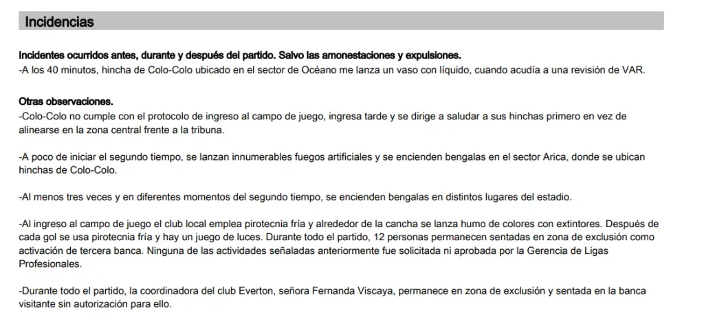 El duro informe de Manuel Vergara en contra de Colo Colo. ¿Arriesga sanción? Foto: Captura.