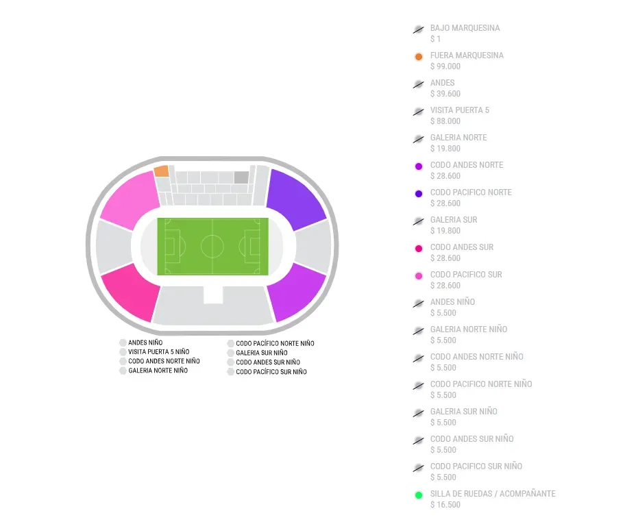 Sólo quedan entradas en los codos del Estadio Nacional para el duelo de Chile y Ecuador. Foto: Puntoticket.
