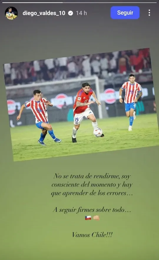 El mensaje de Diego Valdés en su cuenta de Instagram.