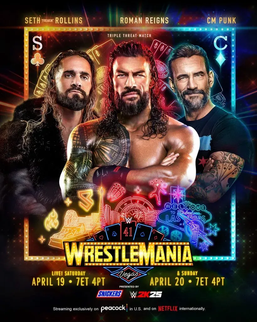 Seth Rollins vs. Roman Reigns vs. CM Punk es uno de los grandes combates de WrestleMania. (WWE)