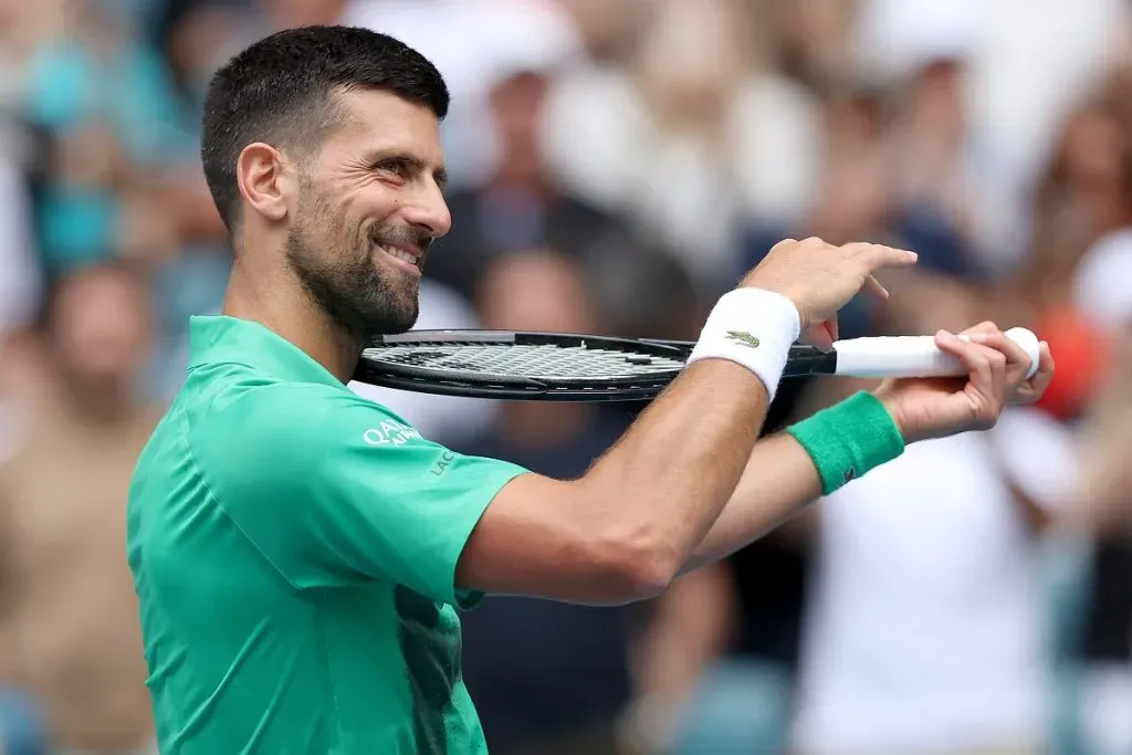 Novak Djokovic en su partido más reciente del Miami Open 2025 (Getty Images).