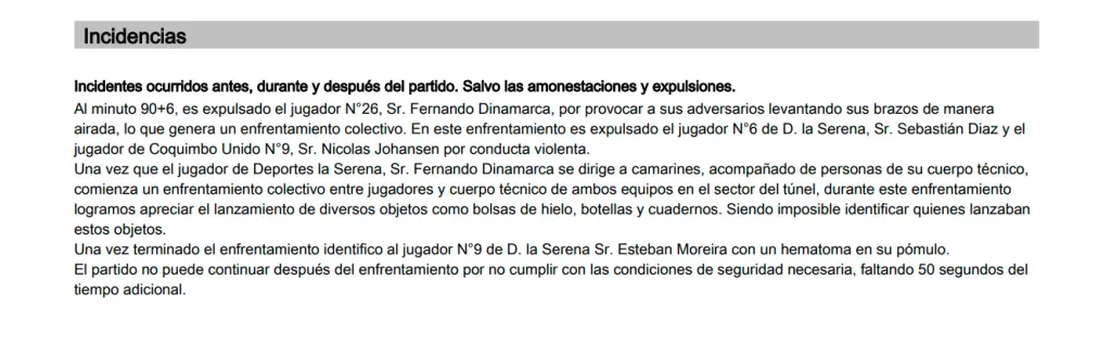 El detalle de los incidentes entre Coquimbo y La Serena por Copa Chile (Captura)