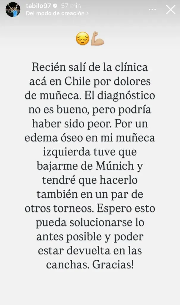 Alejandro Tabilo revela difícil diagnóstico en su cuenta de Instagram.