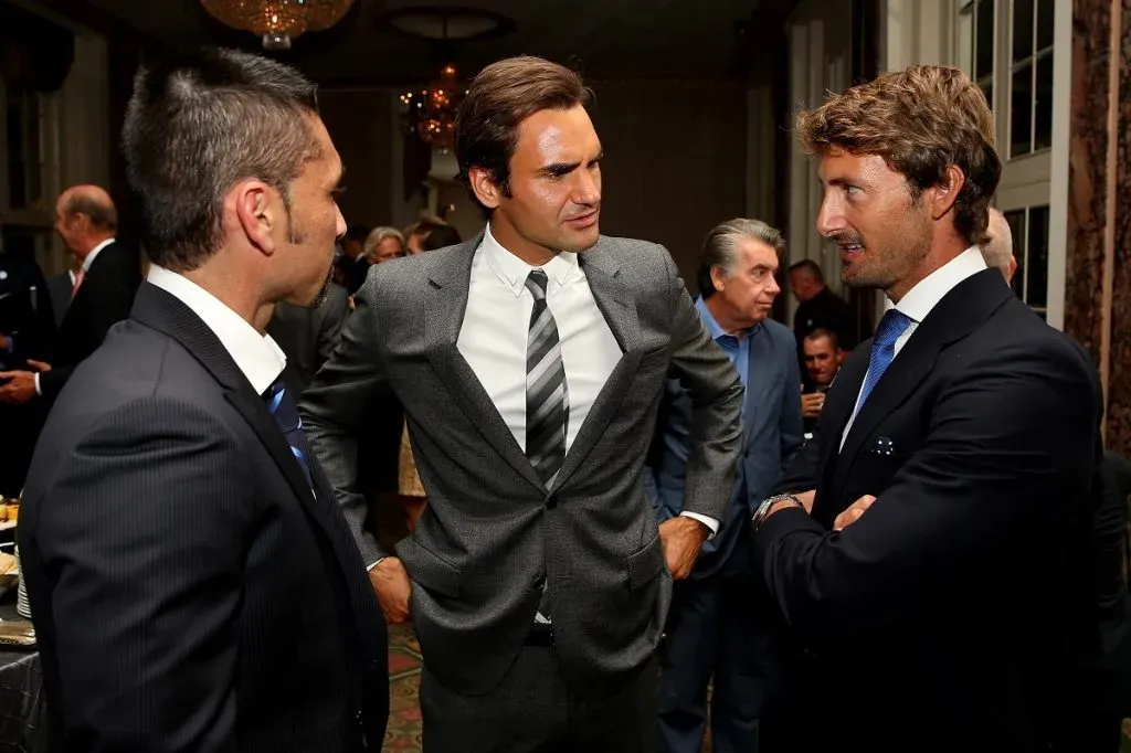 Marcelo Ríos, Roger Federer y Juan Carlos Ferrero durante la ATP Heritage Celebration en 2013 (Getty Images).