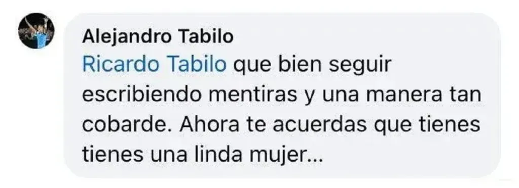 Respuesta de Alejandro Tabilo en Facebook.